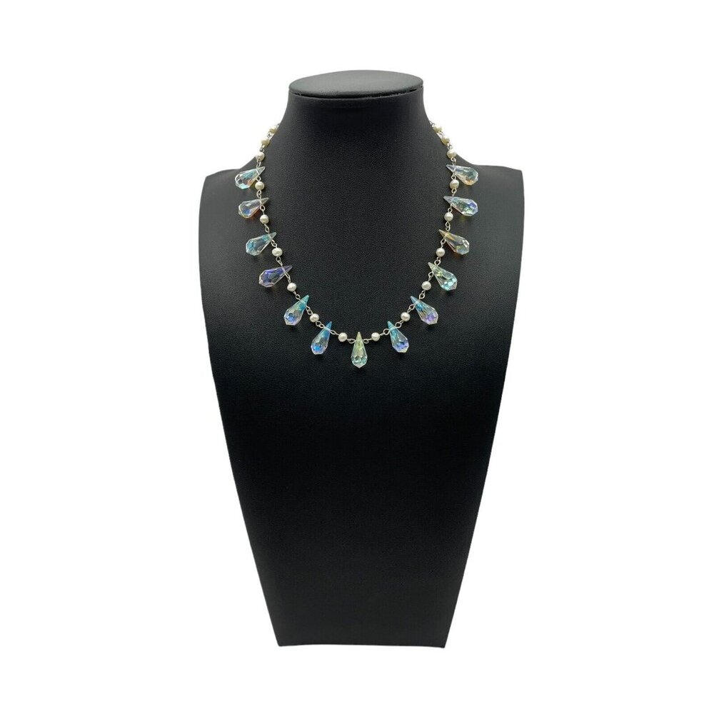 Aurora Borealis Crystal Sterling Silver 925 Clasp Freshwater Pearl Necklace